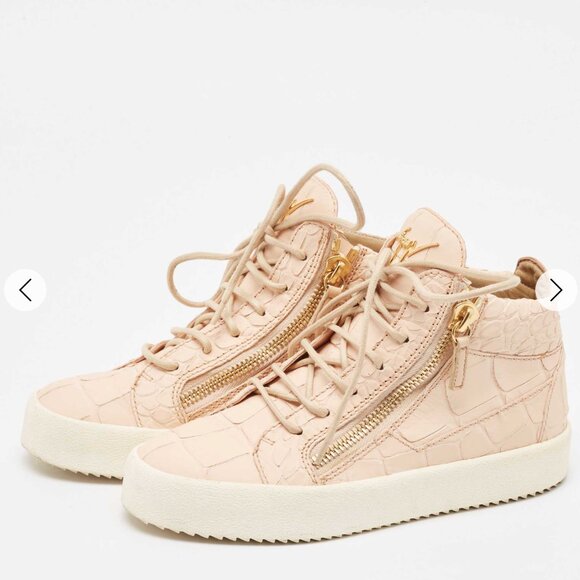 Giuseppe Zanotti Pink Croc Embossed Leather Double High Top Sneakers Size 37 - Picture 1 of 6